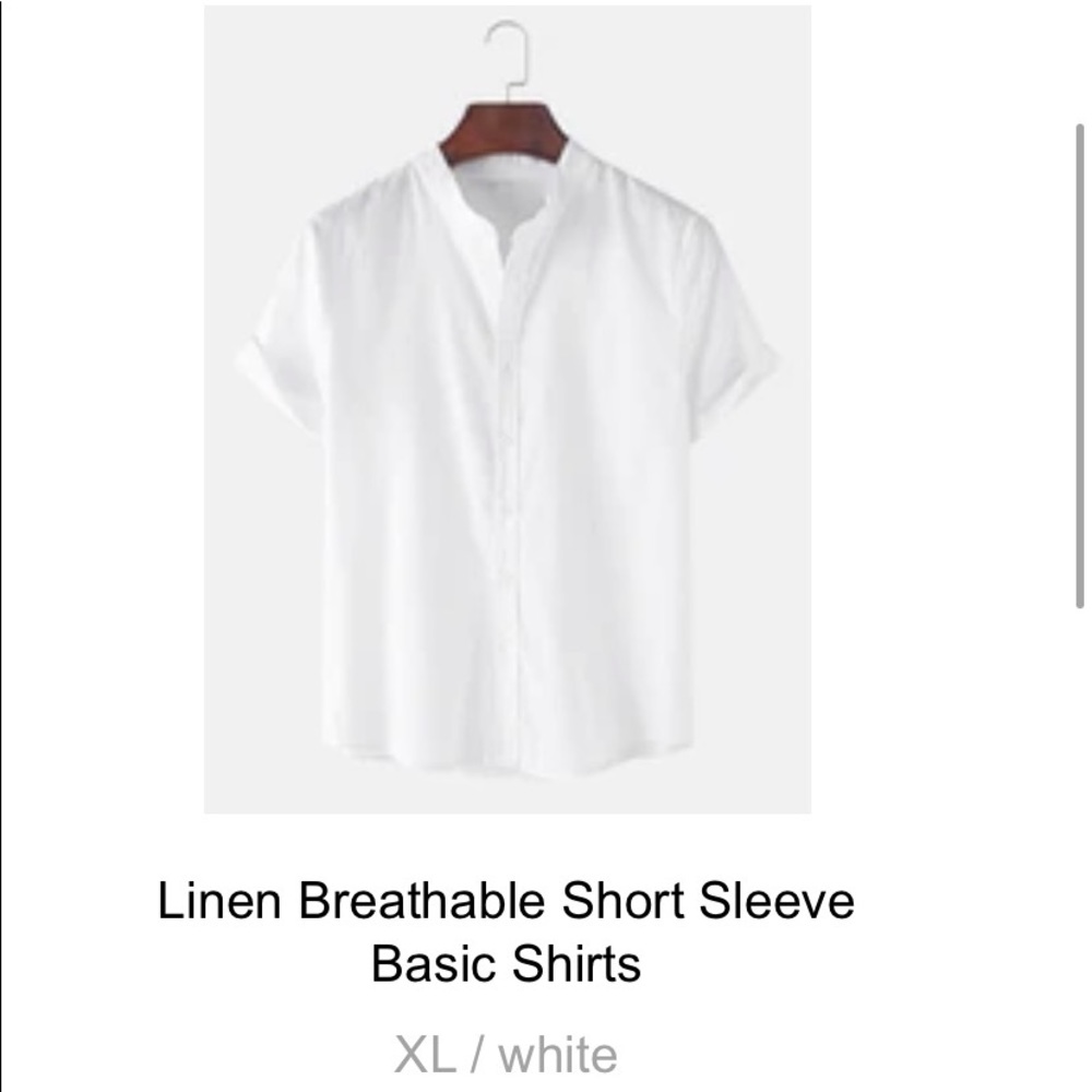Mens white linen short sleeve button up